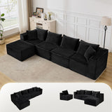 Garvee 137" Modular Sectional Sofa, Modern Cloud Sectional Couch with Deep Seat, L-Shape Boneless Couch with Chaise for Living Room Apartments, No Assembly Required (4 Seater + 1 Ottoman), Black - Corduroy | Black