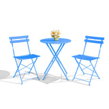Garvee 3-Piece Folding Patio Bistro Set, Powder-Coated Metal Table and 2 Chairs for Balcony, Porch, Garden, Small Outdoor Spaces,Blue - Blue