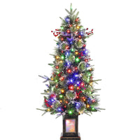 Garvee 4.5ft Christmas Tree with 150 Multicolor Led Lights, Pre-Lit Snow Flocked Christmas Tree with Sturdy Base, Holiday Xmas Tree with Red Berries, Festival Decoration for Home, Entrances