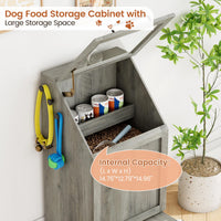 Garvee Pet Food Cabinet,Dog Feeding Station with 2 Elevated Dog Bowls, Dog Food Storage Cabinet,Dog Food Storage Container,Pet Toy Storage Organizer,Modern Dog Storage Cabinet,Grey