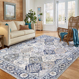 Garvee Area Rug, Rugs for Living Room，Washable Vintage Rug, Non-Slip Low Pile Throw Soft Rugs with Rubber Backing, Washable Rugs, Kitchen Rugs,Vintage Rugs,Washable Rug, Carpet for Dining Room Living Room. - Beige Blue