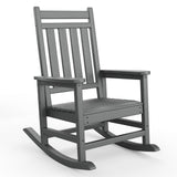 Garvee Gray 1 piece HDPE Outdoor Rocking Chairs , All-Weather Porch Rockers for Adults, 350 lbs Capacity, High Back & Wide Armrests - Gray