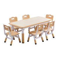 Garvee Kids 7 in 1 Table & Chairs Set in Ergonomic Design, Height Adjustable, Max 300lbs for Home & Classroom Use, Natural