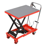 Garvee 500 lb Single-Scissor Steel Hydraulic Lift Table Cart, 28.5" max lift height, for Workshop Material Handling, Yellow - Red