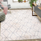 Garvee 8x10 Washable Living Room Rug, Non-Slip, Ultra Thin Low Pile, Faux Wool, Modern Geometric, Foldable, Beige, for Home Office & Dining - Beige