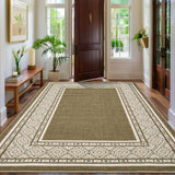 Garvee Modern Neutral Bordered Area Rug Brown 10'x13' Soft Washable Non-Slip Polyester Low-Pile Durable Living Room Bedroom Office - Brown