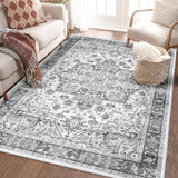 Garvee Vintage Hallway Runner Rug 2x6 Washable Rugs for Bedroom, Low Pile Non Slip Medallion Bathroom Mat, Stain Resistant Floral Foldable Soft Carpet for Entryway, Kitchen, Laundry Room, Grey - Gray