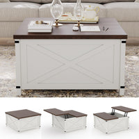 Garvee Farmhouse Coffee Table with Lift Top, 31.5 Inch Square Rustic Cocktail Table with Storage, x-Shaped Design & Industrial Metal Accents, Sturdy Wood Center Table for Living Room