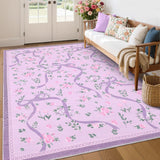 Garvee 5x7 Floral Print Rug for Living Room Girls Bedroom Low Pile Washable Stain Resistant Non Slip Folding Carpet - Purple