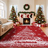 Garvee Large Christmas Rug 9x12 with Snowflake & Tree Print, Machine Washable, Low Pile, Non-Slip Polyester, Stain-Resistant, Indoor Holiday Decor - Classic Christmas Red