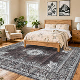 Garvee Floral Vintage Area Rug Soft Non-Slip Machine Washable Distressed Vintage Rust Red 9x12ft Living Bedroom Dining - Rust Red
