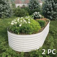Garvee 8' X 4' X 2' Beige Oval Galvanized Steel Raised Garden Bed Kit 8X4X2 FT Durable Modular Metal Planter Open Bottom for Vegetables Flowers Herbs