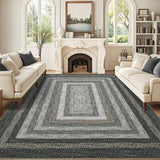 Garvee 9x12 Area Rug Large Soft Washable Non-Slip Polyester Braided Print Thin Profile for Living Room Nursery Farmhouse - Black Multi