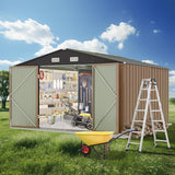 Garvee 12x10 FT Outdoor Storage Shed Galvanized Steel Lockable Doors Ventilated Sloped Roof Easy Assembly Patio Garden Backyard
