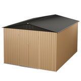 Garvee Outdoor Storage Shed 10x12 FT Metal Large Lockable Doors Waterproof Roof Sturdy Frame Brown Grey Patio Backyard Garage