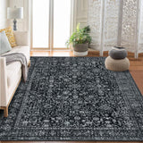 Garvee Persian Black 9x12 Vintage Floral Boho Area Rug - Washable, Non-Slip, Low Pile Faux Wool Carpet for Living Room, Bedroom, Dining Room, Kids & Pets Friendly - Black