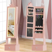 Garvee Freestanding Jewelry Armoire Cabinet with Led Light, Full-Length Mirror and 3 Storage Drawers for Girls, Pink
