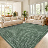 Garvee Large Modern Area Rug 9x12 Checkered Print Ultra-Soft Pearl Velvet Non-Slip Backing Machine Washable Indoor Carpet for Living Room Kitchen Office - Green