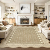 Garvee Scalloped Floral Area Rug 5x7 Low-Pile Non-Slip Polyester Washable Soft Durable Kids & Pets Living Room Bedroom - Camel