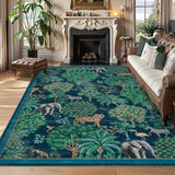 Garvee Modern Printed Area Rug Blue Vintage Soft Low-Pile Polyester Washable Non-Shedding Non-Slip 8x10 ft Bedroom Living Room - Blue