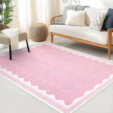 Garvee Modern Pink 4x6 Scalloped Modern Living Room Rug Ultra-Soft Pearl Velvet Low-Pile Non-Slip Polyester Round & Rectangle for Bedroom Kitchen Nursery - Pink