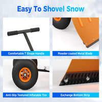Garvee 29"W X 20"H Snow Shovel with Wheels for Driveway, 20" Wide Adjustable Snow Pusher with 5-Position Angle & Height Handle, Ergonomic Back-Saving Snow Removal Tool for Sidewalks, Yards & Patios - Orange