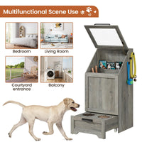 Garvee Pet Food Cabinet,Dog Feeding Station with 2 Elevated Dog Bowls, Dog Food Storage Cabinet,Dog Food Storage Container,Pet Toy Storage Organizer,Modern Dog Storage Cabinet,Grey
