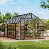 Garvee 8×16 FT Aluminum Polycarbonate Greenhouse with Roof Vent and Lockable Hinged Door, Easy Assembly, Weather-Resistant, for Backyard Garden