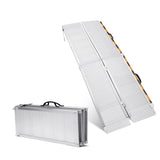 Garvee Aluminum 8FT Threshold Ramp for Wheelchair & Scooter, Non-Skid Double Anti-Slip, Foldable Lightweight Design, Corrosion-Resistant Hinge, Portable for Doorways & Curbs - Silver