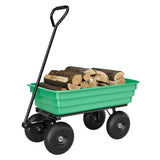 Garvee 1200 lb All-Terrain Yard Wagon, Heavy-Duty Garden Cart with Quick Dump Poly Bed, Adjustable Handle & Pneumatic Tires for Soil, Mulch, Plants & Tools - Green & Black