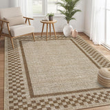 Garvee Machine Washable Area Rug 5x7 Modern Checkered Low Pile Soft Polyester Non-Slip Fade Resistant for Living Room Bedroom Nursery - Taupe