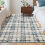 Garvee Washable Rugs 5x7 Area Rugs for Living Room Modern Plaid Non Slip Large Area Rug for Bedroom Farmhouse Low Pile Stain Resistant Carpet for Office Dining Room Classroom 5'x7' Blue&Beige - Blue & Beige