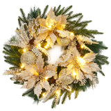 Garvee 24 Inch Christmas Wreath for Front Door, Pre-Lit Xmas Wreath with Gold Ball Ornaments, Artificial Flower Leaves, Artificial Christmas Wreath for Windows, Wall, Mantel Decoration
