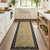 Garvee 2x6 Natural Floral Bordered Runner Rug, Washable Non-Slip Low Pile Faux Jute Hallway Carpet for Kitchen Entryway Bedroom, Black Floral - Natural Black Floral