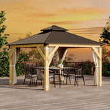 Garvee 12' x 12' Hardtop Wooden Gazebo with Solid Spruce Frame, Aluminum Double Roof, Curtains & Netting, Outdoor Garden Patio Lawn Party