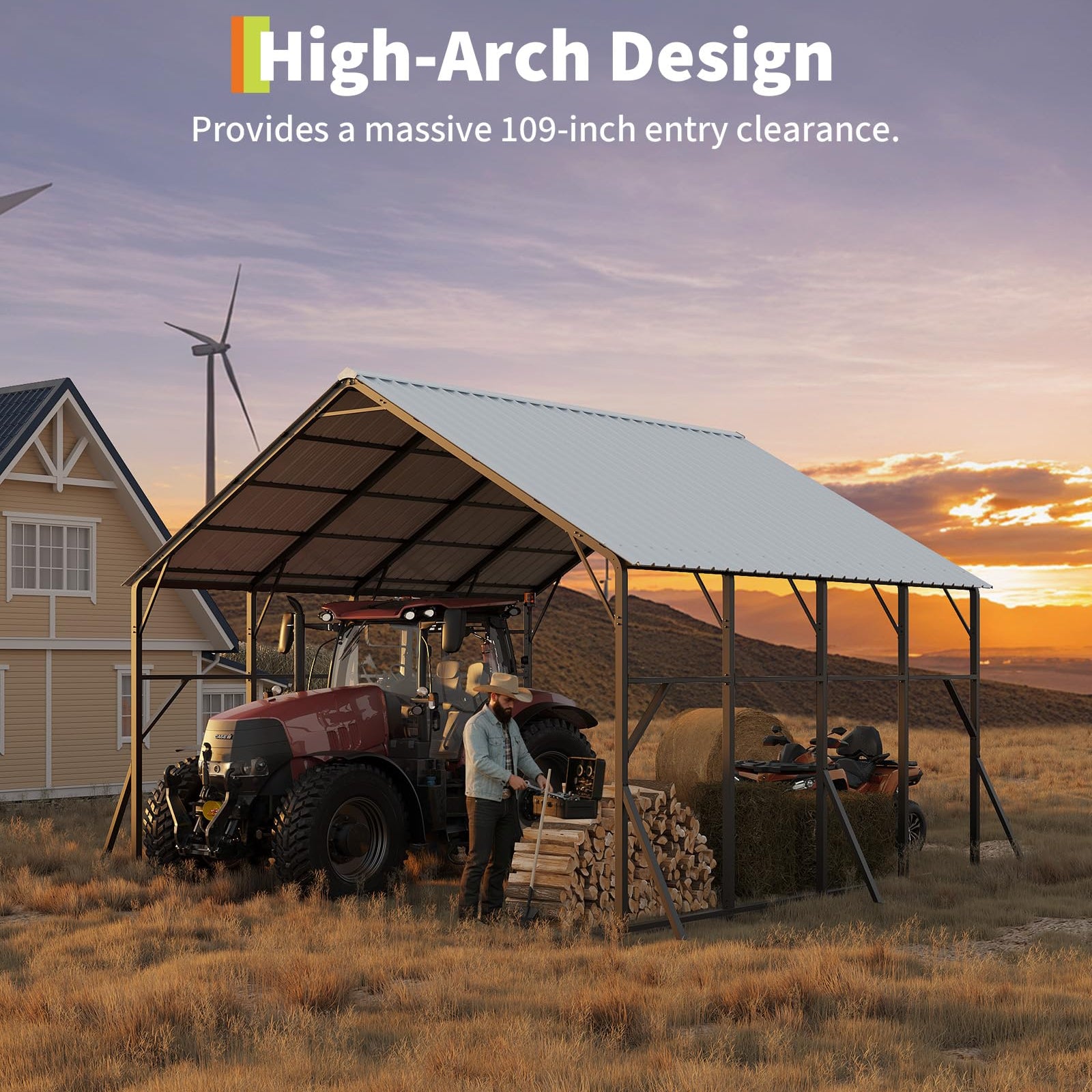 Garvee 20' × 20' Metal Carport Kit, Heavy Duty 2-Car Steel Shelter with 120° Vertical Roof for RV, Truck & Tractor