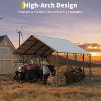 Garvee 20' × 20' Metal Carport Kit, Heavy Duty 2-Car Steel Shelter with 120° Vertical Roof for RV, Truck & Tractor