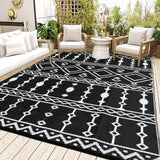 Garvee Outdoor Black & White 9x18 Plastic Straw Rug Waterproof UV-Resistant Durable Heat-Treated Edges Black & White for Patio Camping RV - Black & White