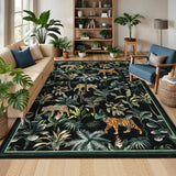 Garvee Black Tiger 10x13 Large Area Rug - Washable, Non-Slip, Low Pile Polyester - Stain-Resistant, Kid & Pet Friendly for Living Room and Nursery - Black