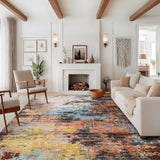 Garvee Colorful Rug 9x12 Large Neutral Dining Room Rug with Non-Slip Backing, Stain-Resistant, Pearl Velvet, Low Pile, Machine Washable, Yellow, Kitchen Living Room - Yellow