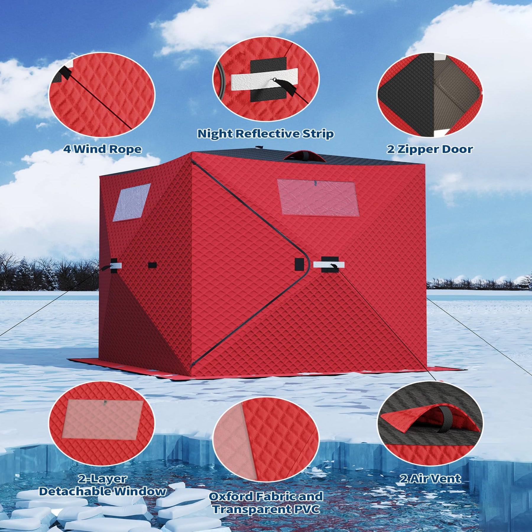 Garvee Pop-up Ice Fishing Tent for 2-3 Person, Insulated & Waterproof, Sturdy Frame & Quick Setup, 210D Oxford Fabric, Windproof & Snowproof, Includes Carry Bag & Anchors, Outdoor Ice Fishing