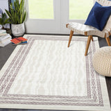 Garvee 5x7 Area Rug Modern Bordered Print Low Pile Stain Resistant Faux Wool Non-Slip Machine Washable Living Room Bedroom Dining Room - Beige
