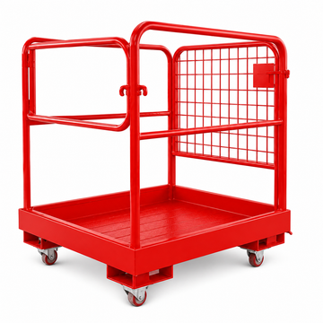 Garvee 36" × 36" Forklift Safety Cage, 1200 lb Steel Man Basket with Locking Casters, Guardrails & Drain Hole, Red
