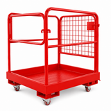 Garvee 36" × 36" Forklift Safety Cage, 1200 lb Steel Man Basket with Locking Casters, Guardrails & Drain Hole, Red - Red