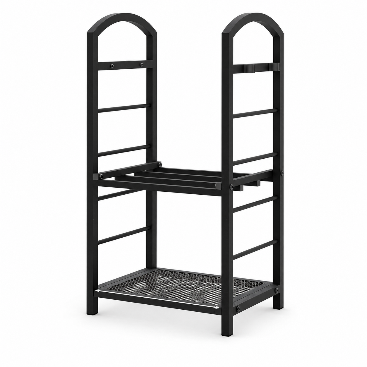 Garvee 30" 2-Tier Firewood Rack, 165 lb Wrought Iron Log Holder with 4 Tool Hooks for Fireplace, Patio & Deck, Copper