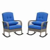 Garvee 2 pieces Outdoor Wicker Rocking Chair, PE Rattan Patio Rocker with Thick Cushions, Steel Frame, All-Weather Rocking Chair for Porch, Garden & Backyard, Blue - Blue