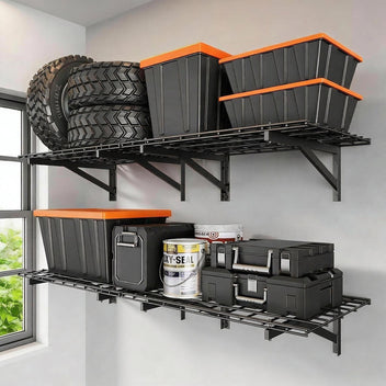 Garvee Garage Wall Shelving 1400lbs Capacity Heavy Duty Steel Adjustable Brackets Open-Grid Design Black for Garage Storage