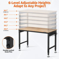 GARVEE Adjustable Workbench, 2000 lbs Load Capacity, 48 x 24 Inch Rubber Wood Top Work Bench with 4 Rolling Casters & Power Outlets, Heavy-Duty Work Table for Garage, Workshop, Office
