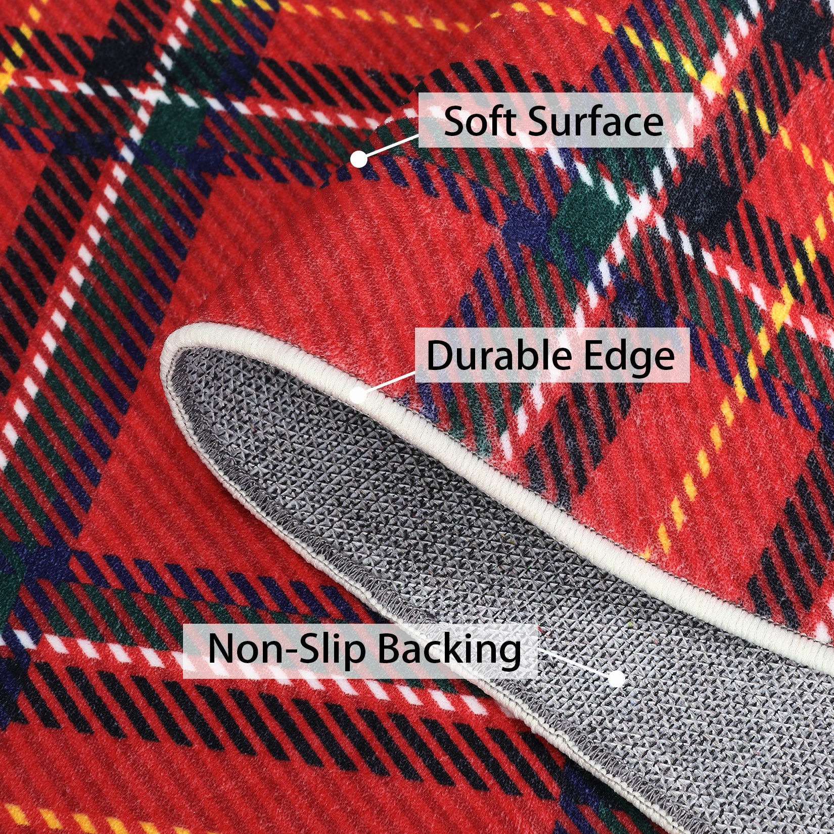 Garvee Christmas Runner Rug 2x8 Hallway Runners Washable Plaid Rug Xmas Decor Non Slip Kitchen Rugs Bath Mat Grid Low Pile Entryway Rug Stain Resistant Carpet for Laundry Entance Plaid|Red 2'x8'