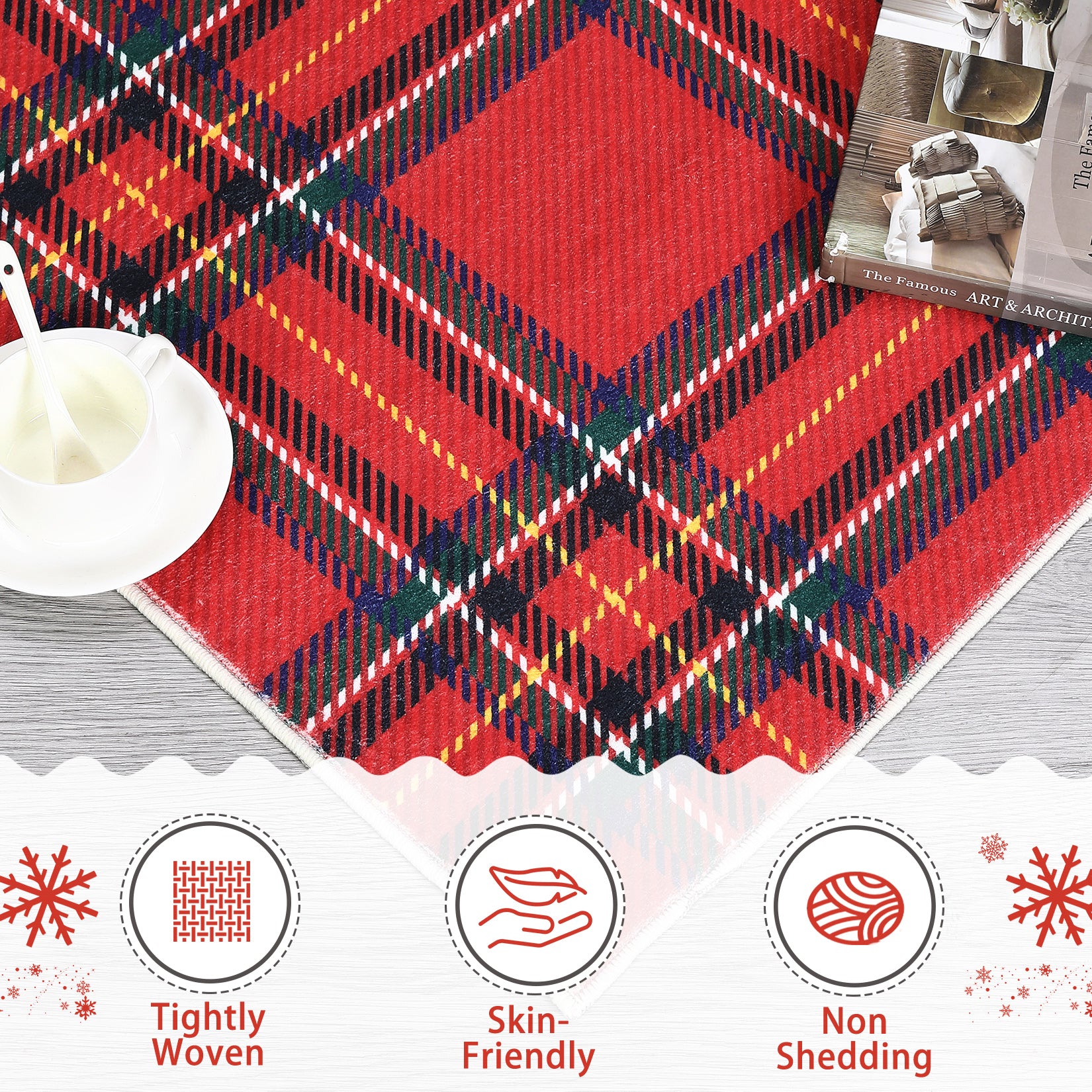 Garvee Christmas Door Mat 2x3 Washable Plaid Area Rug Xmas Doormat Non Slip Kitchen Rugs Bath Mat Low Pile Entryway Rug Home Decor Soft Stain Resistant Carpet for Laundry Entance Plaid|Red 2'x3'